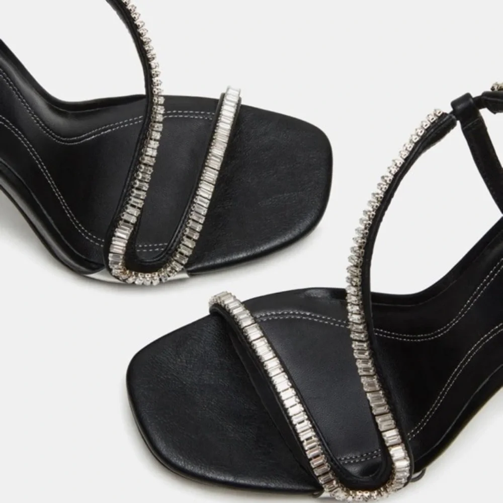 Steve Madden Elegant Black Stiletto Heels with Rhinestone Accents